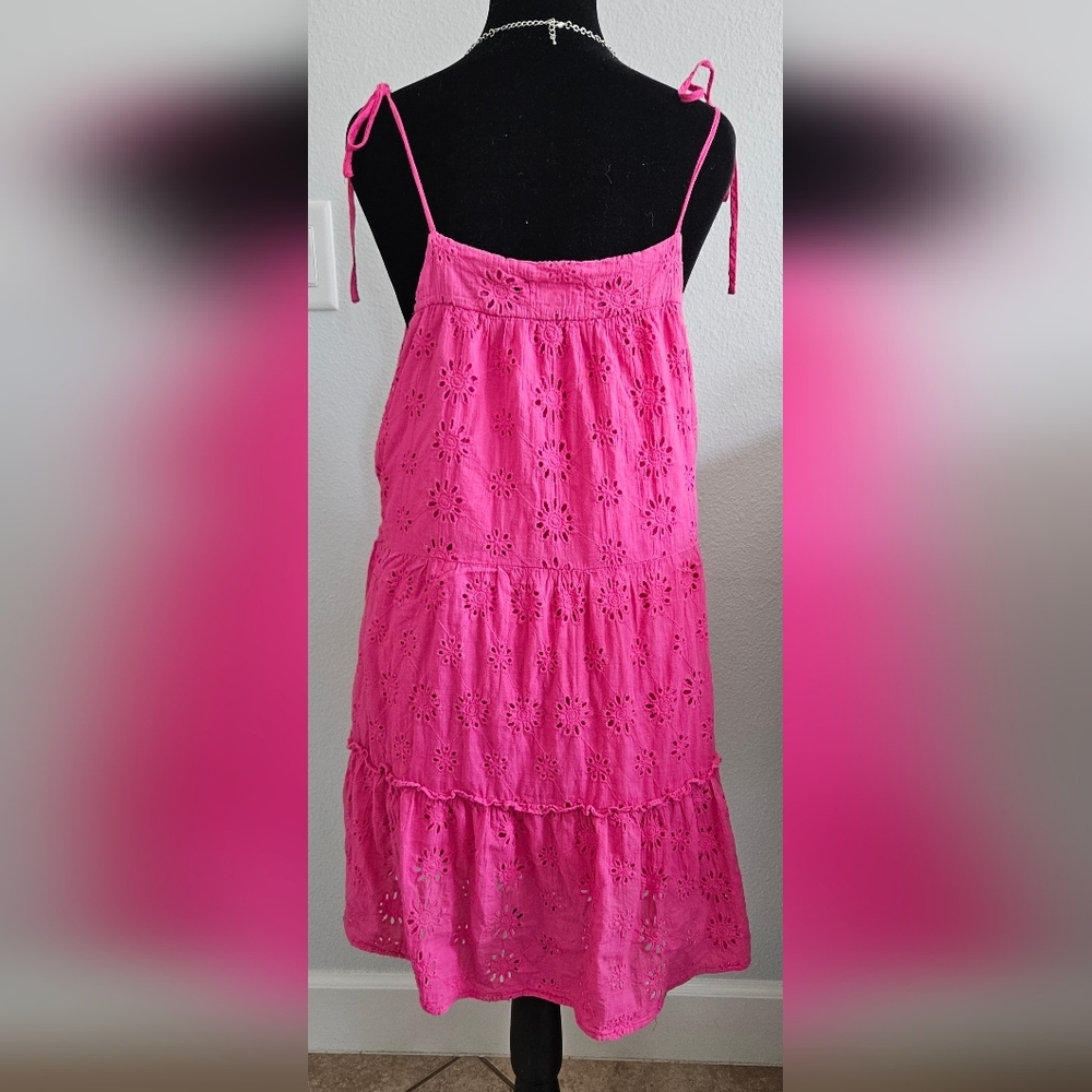 Altar'd State Pink Eyelet Tie Strap Mini Dress Women’s Large Boho - Picture 2 of 6